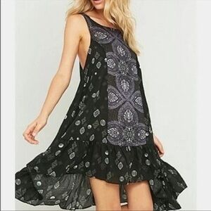 Free People Black and Gray Patterned Dress